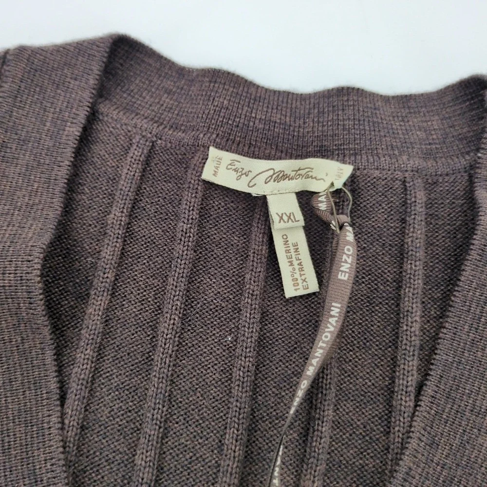 Enzo Mantovani Men XXL Cardigan Sweater Brown Ribbed Knit V-Neck Button Italy